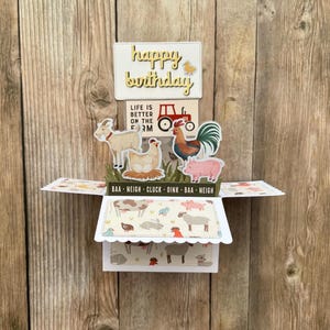 3D Box Pop-Up Geburtstagskarte Bauernhof l Alles Gute zum Geburtstag l Handgemachte Geburtstagskarte l