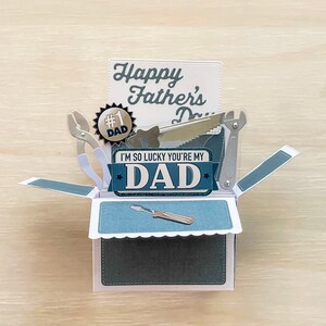 Biglietto d'auguri pop-up 3D per la festa del papà l Tema degli strumenti l Sei fortunato che io sia mio padre l Buona festa del papà l Argento blu bianco l Si piega in modo piatto per la spedizione