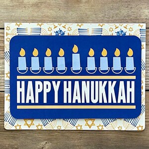 Carte de Hanoucca l Bleu jaune blanc l Menorah l Intérieur vierge l Unique l Livraison gratuite