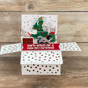3D Box Pop Up Weihnachtskarte l Hunde und Katzen Thema l Pfote fekt Weihnachten l Rot Weiß Grün l Falten flach für den Versand l Kostenloser US Versand