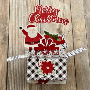 3D-doos pop-up kerstkaart, vrolijk kerstfeest, kerstster cadeau kerstster, rood wit zwart, plat op te vouwen, gratis verzending in de VS