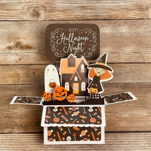 Tarjeta de Halloween 3D desplegable | Bruja, fantasma, truco o trato | Dulces | Mansión embrujada | Cementerio | Plegable | Envío gratuito a EE. UU.