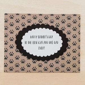 Vaderdagkaart hond en kat l Happy Father's Day l Pootafdrukken l huisdier vader l Bont baby's l Bruin wit, blanco binnenkant, gratis verzending in de VS, uniek