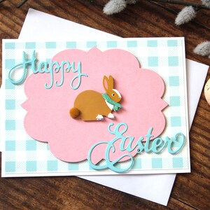Osterkarte l Häschen l Frohe Ostern l Blau Rosa Weiß l Vichy Karo l Gratis Versand l Einzigartig l Einzelstück