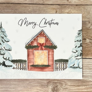 Lot de 6 l 10 ou 12 cartes de Noël l Scène de maison de Noël à l'aquarelle l Intérieur vierge