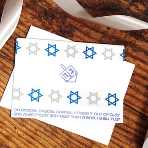 Chanukka Karte l Davidstern l Dreidel l Band l Blau Weiß Silber l Innen leer l Einzigartig l Kostenloser Versand