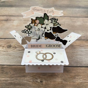 3D Box Pop Up Hochzeitskarte l Süß und Clever l Für immer und ewig Braut Bräutigam l Rosa Weiß Schwarz l Falten flach für den Versand l Kostenloser US Versand