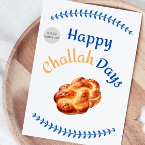 Carte de Hanoucca Happy Days Challah l Carte de 5 x 7 l Téléchargement instantané JPG/PNG/PDF l Impression à la maison l Fichier enveloppe inclus