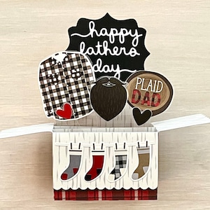 3D-box Pop-up Vaderdagkaart l Geruite vader l Fijne Moederdag l Geruit overhemd Baardharten Sokken l Rood Zwart Wit l Gratis verzending in de VS