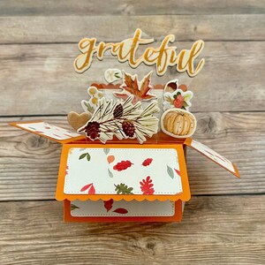 Tarjeta de Acción de Gracias de Otoño 3D Box Pop l Agradecido l Beige Naranja Marrón l Tema de Hojas de Otoño l Se pliega para enviar por correo l Envío gratuito a EE. UU.
