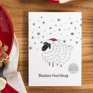 Biglietto di Natale Baaa Humbug, gioco di parole con le pecore, biglietto 5x7, download immediato JPG/PNG/PDF, stampa a casa, file busta incluso, spedizione gratuita per ordini superiori a 35