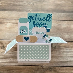 3D Box Pop Up Karte l Blau Weiß l Polka Dots l Pflaster Medizin l Herz Hugs l Falten flach für den Versand l Kostenloser US Versand