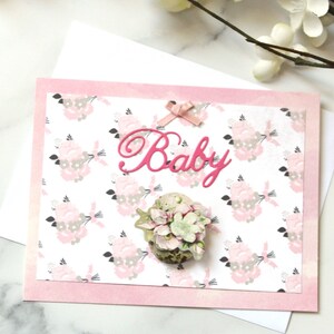 Carte rose pour bébé l Panier de fleurs l 3D l Intérieur vierge l Unique l Livraison gratuite aux États-Unis l Pièce unique
