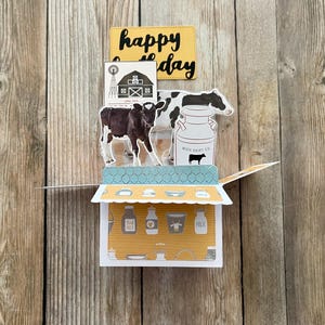 3D Box Pop-Up Geburtstagskarte Kuh l Alles Gute zum Geburtstag l Handgemachte Barnyard Grußkarte l Handgemachte Geburtstagskarte für Kuhliebhaber