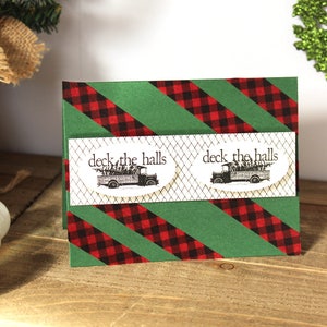 Carte de Noël l Vert rouge blanc l Décorez toutes les salles l Arbre l Plaid l Look vintage l Intérieur vierge l Livraison gratuite aux États-Unis