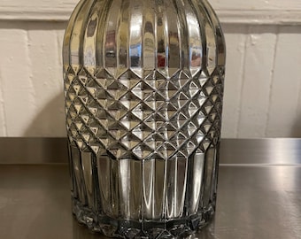 Hand Antiqued Mercury Glass Vase, Centerpiece, Silver Mirrored, 8" H x 5 3/4" W at base, Opening is 3 1/2" across, One of a Kind