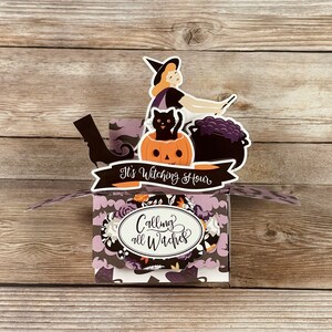 3D-doos pop-up halloweenkaart, Witching Hour, goede heks, bezem pompoen laarzen ketel vleermuizen, plat gevouwen, gratis Amerikaanse verzending Gratis verzending boven 35