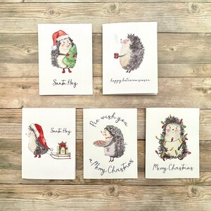 Juego de 5 o 10 tarjetas navideñas de erizo | 5 tarjetas únicas | Tarjetas con juegos de palabras de erizo | Envío gratuito a EE. UU.