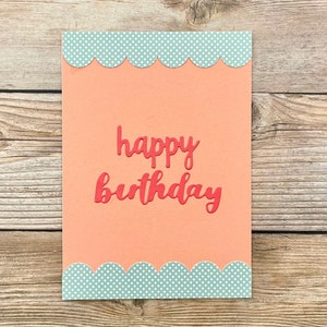 Carte d'anniversaire l Simple propre l Bleu corail pêche l Pois l Intérieur vierge l Livraison gratuite aux États-Unis