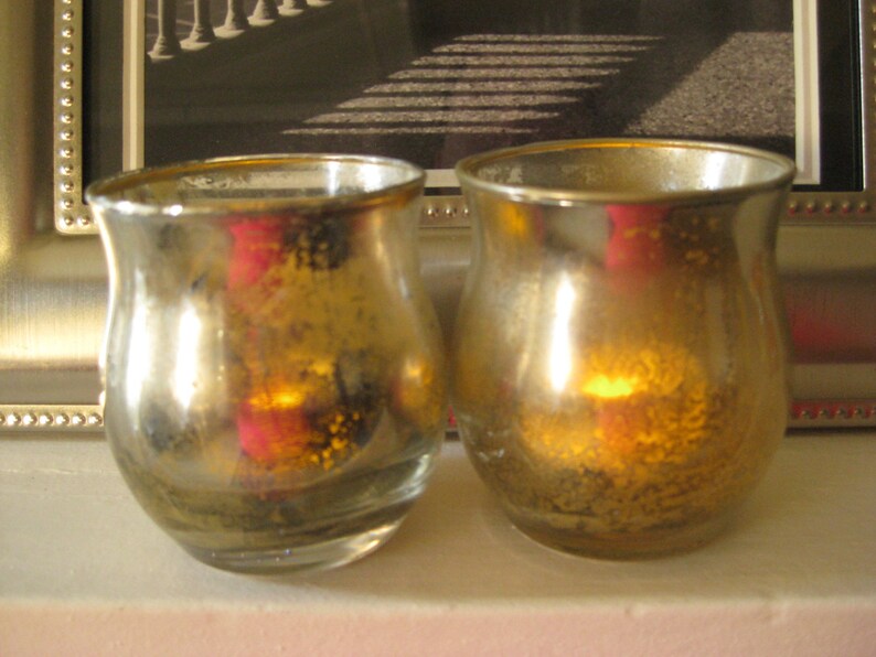 Mini Mercury Glass Hurricane Votive Set of 2 2 3/4 H X Etsy