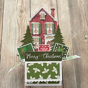 3D Box Box Pop Up Weihnachtskarte l Frohe Weihnachten l Backsteinhaus Dekoriert für Weihnachten l Faltbar flach für die Post l Kostenloser Versand in die USA