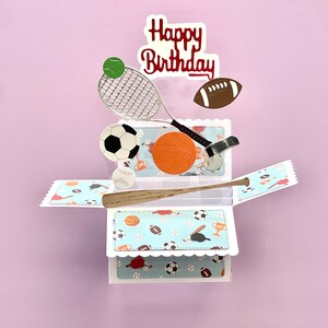 3D Box Pop Up Geburtstagskarte l Sport Thema l Tennis Fußball Fußball Baseball Falten flach für den Versand l Kostenloser Versand in die USA