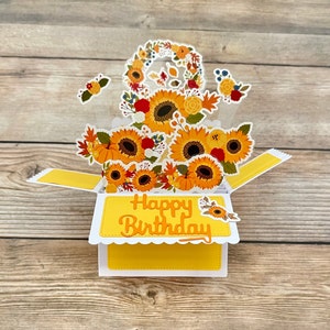 Biglietto di auguri di compleanno pop-up 3D con scatola l Tema girasole l Colori vivaci e allegri l Si piega in piano per la spedizione l Spedizione gratuita negli Stati Uniti