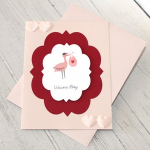 Pinke Babykarte l Storch l Herzen l Perlen l Sonderlieferung l Einzigartig l Einzigartig l Kostenloser US Versand