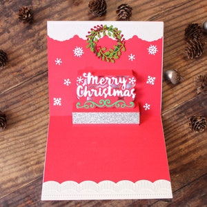 Pop Up Weihnachtskarte l Frohe Weihnachten l Grün Weiß Rot l Kranz l Einzigartig l Einzigartig l Innen leer