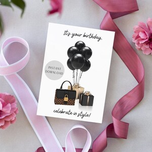 Print At Home Geburtstagskarte l Feiern Sie mit Stil l Stylische Geldbörse Luftballons l 5x7 Sofortiger Download JPG PNG PDF l Leere Innenseite l Umschlagdatei