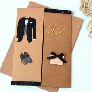 Hochzeitskarte l Bräutigam Trauzeuge l Braun Gold l Ich tue l Tuxedo Schuhe Einladung l 3D l Versandkostenfrei