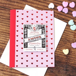 Valentinstag Karte l Vintage Retro l French Amour l Rosa Rot Weiss l Herzen l Einzigartig l Einzigartig l Gratis US Versand