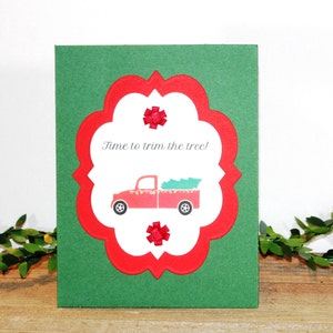 Carte de Noël l Camion vintage l Arbre et lumières l Il est temps de couper l'arbre l Rubans l Intérieur vierge l Livraison gratuite aux États-Unis