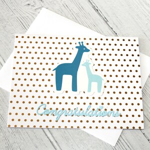 Carte bleue pour bébé l Girafes l Or blanc bleu l Pois l Félicitations l Intérieur vierge l Unique l Livraison gratuite aux États-Unis l Pièce unique