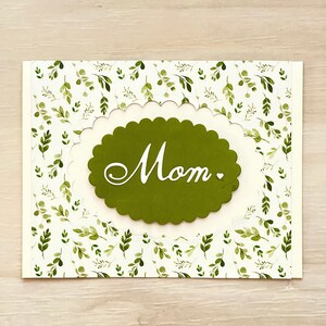 Card for Mom, Birthday Hello, Just Because, Green Beige, Vintage Floral ...