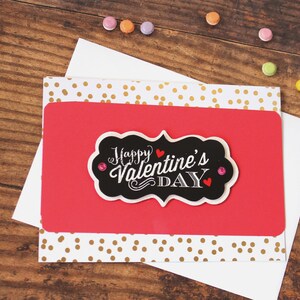 Valentinstag Karte l Vintage Retro l Happy Valentine's Day l Rot Weiß Schwarz Gold l Polka Dots l Herzen l Innen leer l Kostenloser Versand in die USA