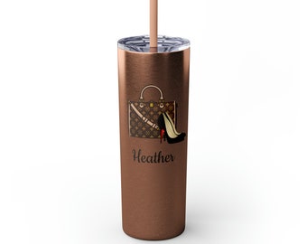 Personalized Handbag and Shoes Steel Hot and Cold Tumbler, Customized 20oz Drink Tumbler with Straw, BPA Free