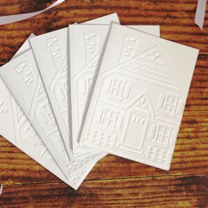 Lot de 5 faire-part pour déménagement l Maisons en relief l Blanc l Intérieur vierge