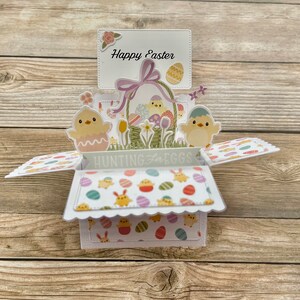 3D Box Pop Up Osterkarte l Pastellfarben l Küken Eier Ostern Korb l Niedliche Kinderkarte l Spaß l Falten flach zum Verschicken l Kostenloser US Versand