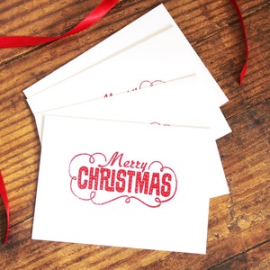 Lot de 2 l 4 ou 8 cartes de Noël l Gaufrage à la main l Message scintillant rouge l Joyeux Noël l Intérieur vierge