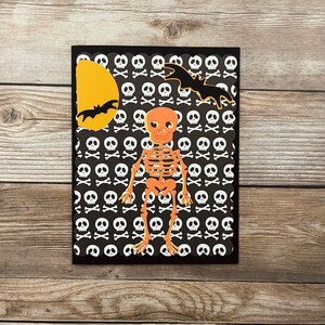 Carte Halloween l Squelette de chauves-souris lune l Orange jaune noir l Intérieur blanc l Livraison gratuite aux États-Unis