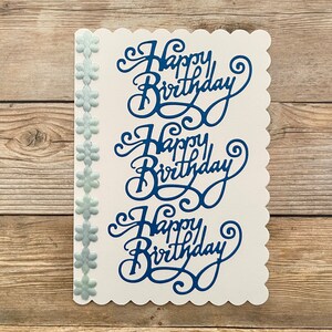 Verjaardagskaart l Geschulpte randen l Beige blauw lichtblauw l Lint bloemenrand l Blanco binnenkant l Gratis verzending in de VS