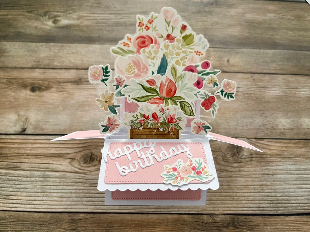 3D Box Pop up Birthday Card, Floral Flowers Theme, Pink Dark Pink and ...