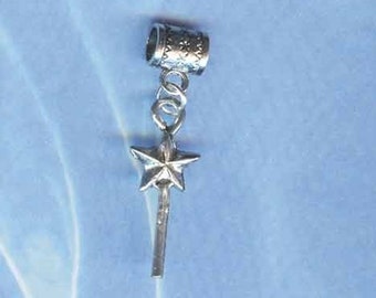 Silver FAIRY WAND Lrg Hole Bead Fits All European Add a Bead Charm Bracelet Jewelry PandC-sy01