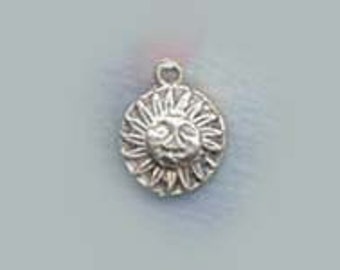 Sterling Silver Sun Face Round Disk Charm Celestial Jewelry CELE035