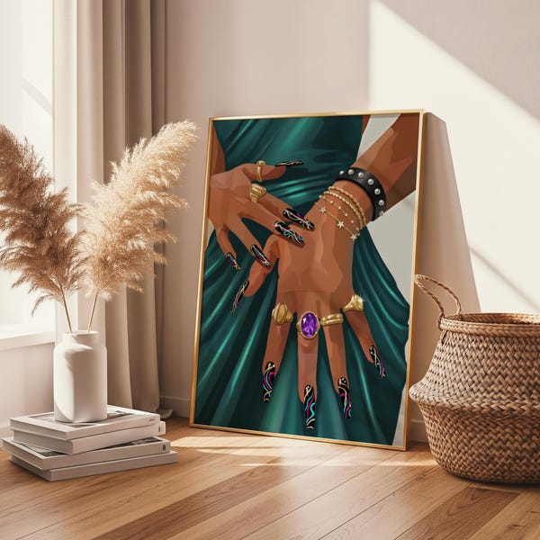 Black Woman Wall Art, Black Hand Art Print, Stylish Home Decor Urban Wall Art, Female Art Print, Digital Download