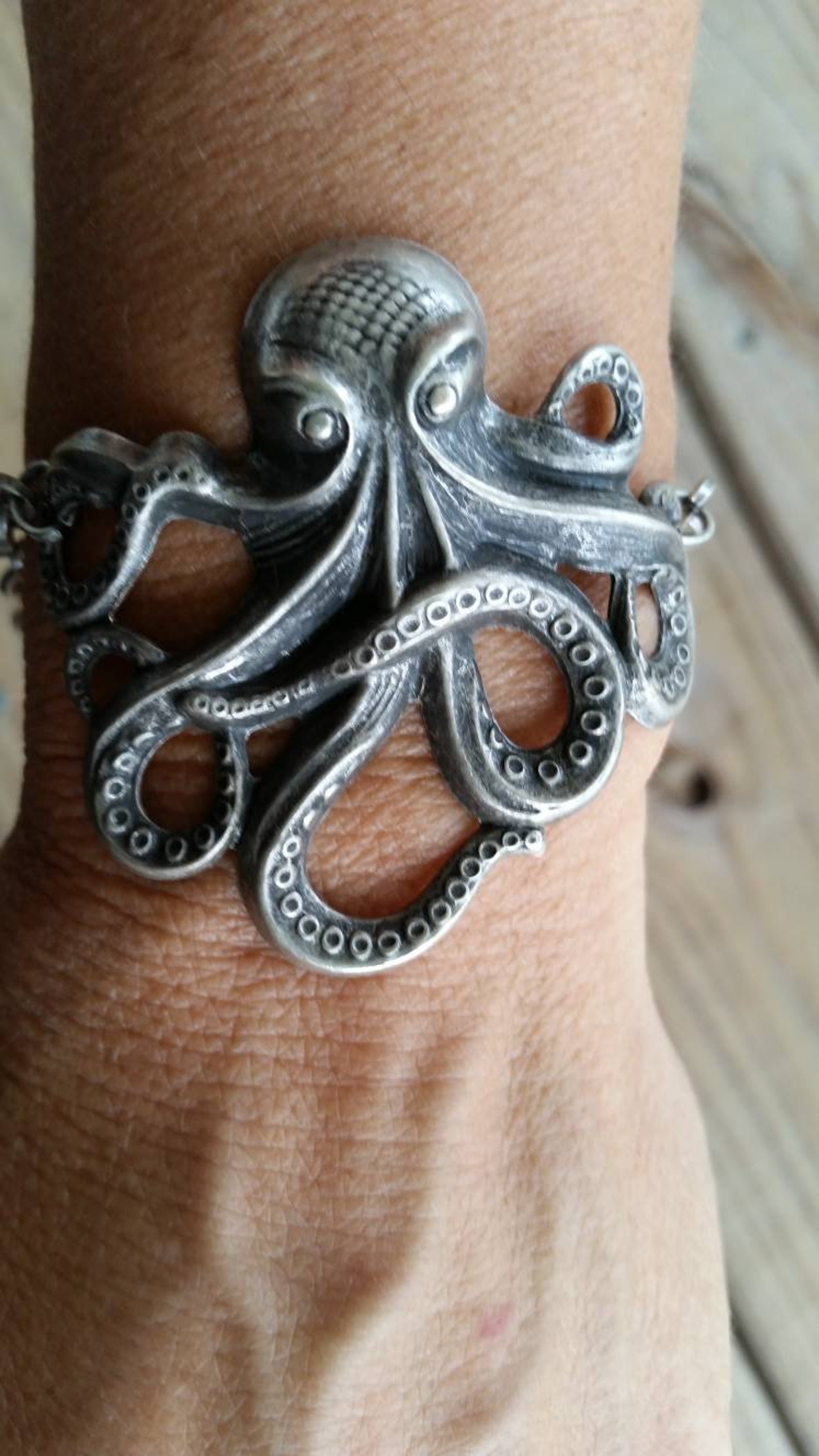 Pulsera de pulpo Steampunk de plata antigua Etsy