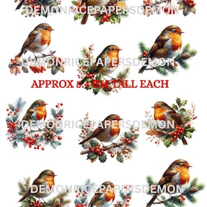 UK Laser printed A4 Decoupage  PLAIN  rice paper Watercolour small robin motifs Christmas/winter