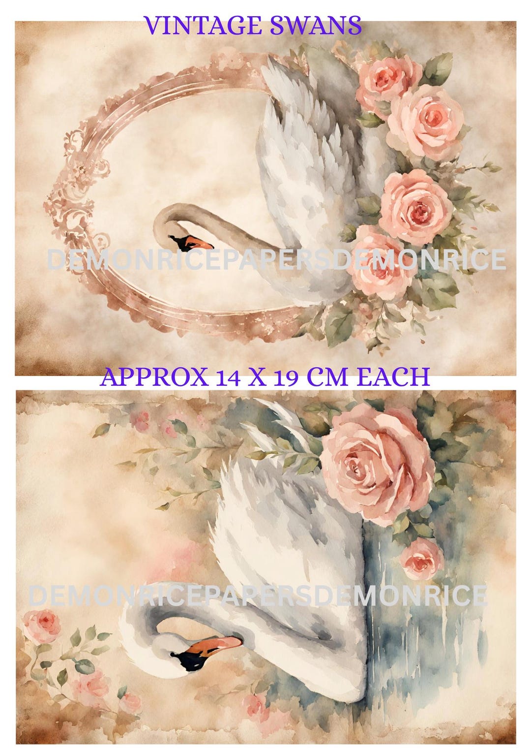 Pink Swan Rice Paper Laser Printed A4 Decoupage Rice Paper UK Vintage Swan - Etsy