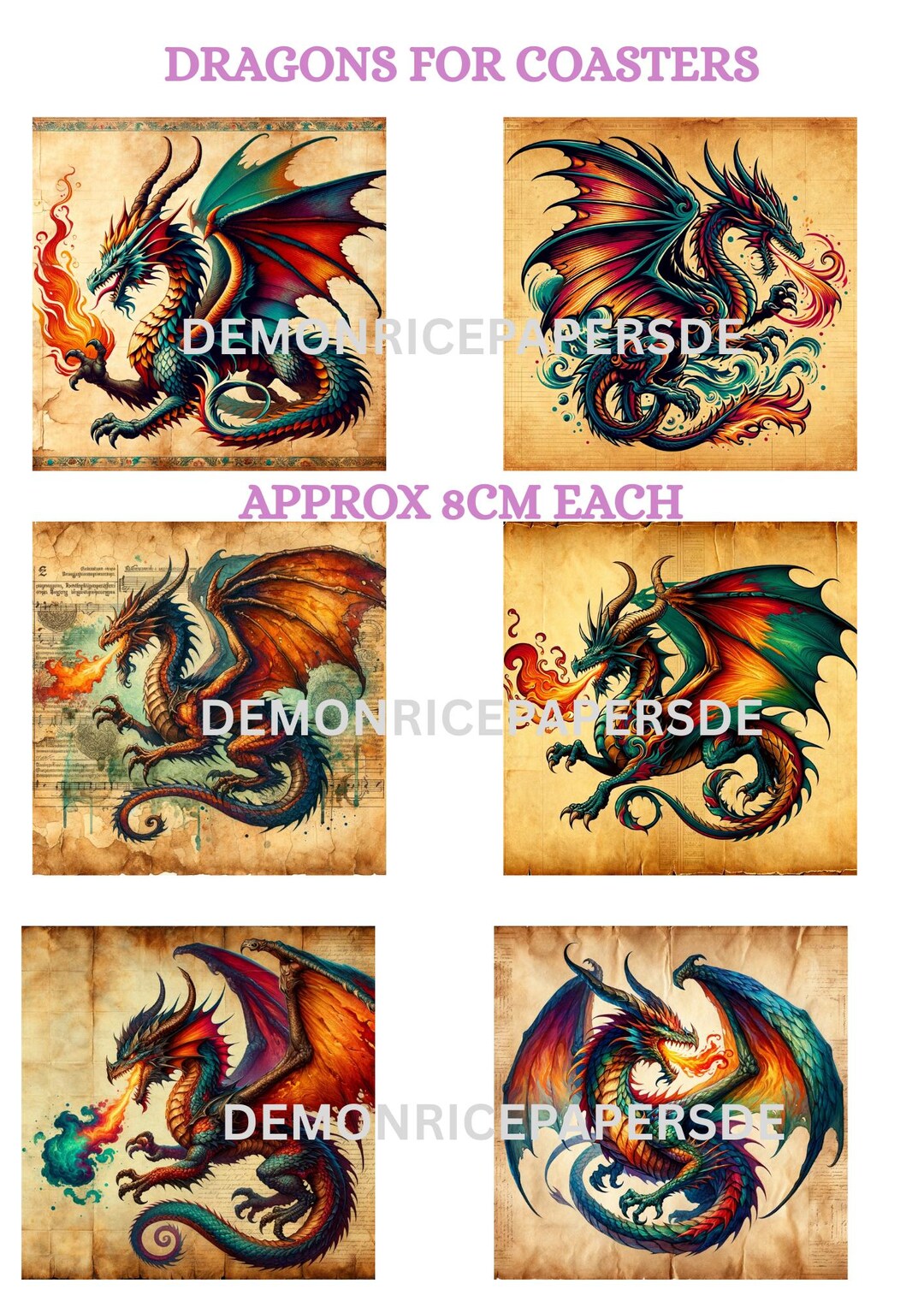 A4 Laser Printed Decoupage Rice Paper Mystical Dragon for Coasters UK ...
